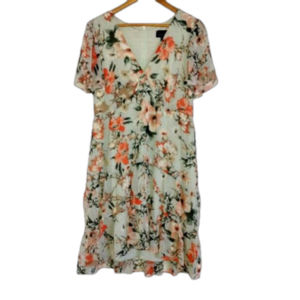 connected apparel Floral Midi Dress in Mint and Coral, Size 10